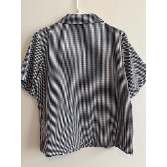 Vintage Embroidered Birds Butterfly Black Plaid Button Women Down Shirt - Large - Picture 5 of 7